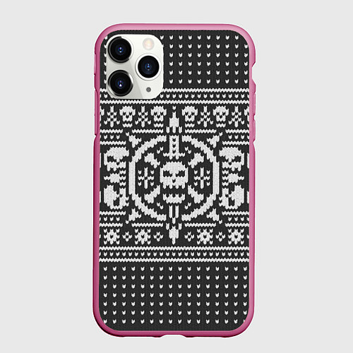 Чехол iPhone 11 Pro матовый Свитер с черепами / 3D-Малиновый – фото 1
