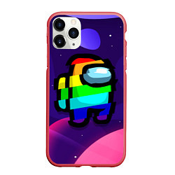 Чехол iPhone 11 Pro матовый AMONG US - RAINBOW SPACE, цвет: 3D-красный