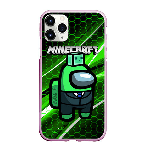 Чехол iPhone 11 Pro матовый Among Us х Minecraft Z / 3D-Розовый – фото 1