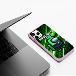 Чехол iPhone 11 Pro матовый Among Us х Minecraft Z, цвет: 3D-розовый — фото 2