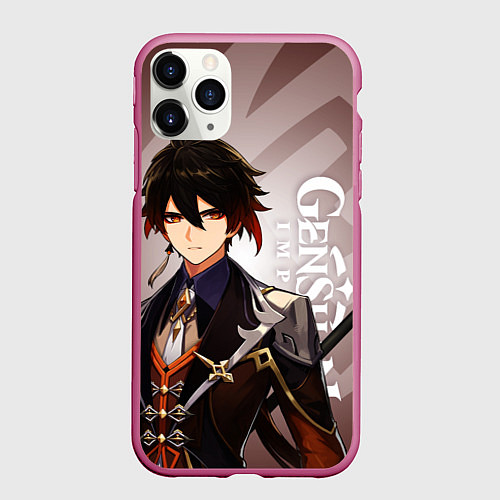 Чехол iPhone 11 Pro матовый GENSHIN IMPACT, ЧЖУН ЛИ / 3D-Малиновый – фото 1