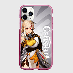 Чехол iPhone 11 Pro матовый GENSHIN IMPACT, НИН ГУАН, цвет: 3D-малиновый