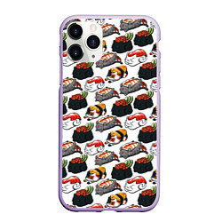 Чехол iPhone 11 Pro матовый Котики Суши, цвет: 3D-светло-сиреневый