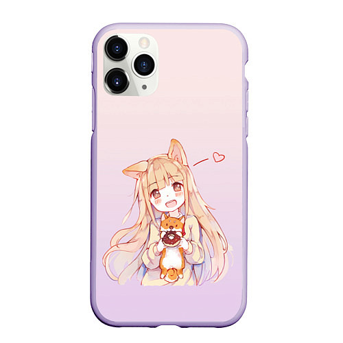 Чехол iPhone 11 Pro матовый Малышка чиби пончик лис / 3D-Светло-сиреневый – фото 1