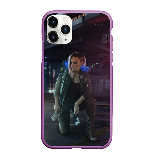 Чехол iPhone 11 Pro матовый Cyberpunk 2077 / 3D-Фиолетовый – фото 1