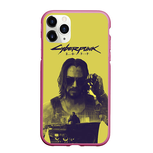 Чехол iPhone 11 Pro матовый Cyberpunk 2077 / 3D-Малиновый – фото 1