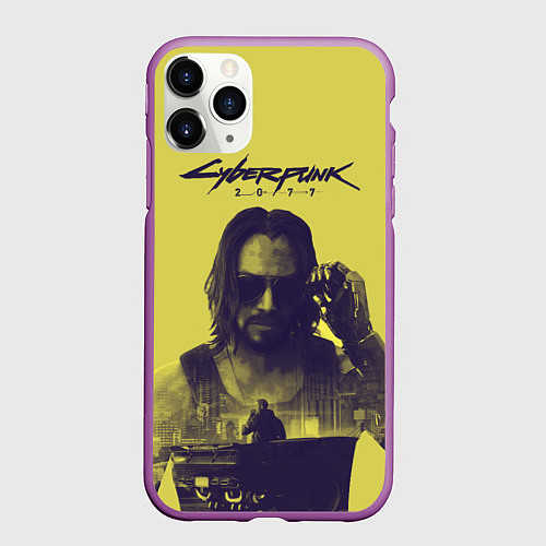 Чехол iPhone 11 Pro матовый Cyberpunk 2077 / 3D-Фиолетовый – фото 1