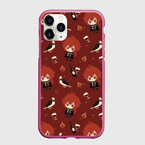 Чехол iPhone 11 Pro матовый Genshin Impact / 3D-Малиновый – фото 1