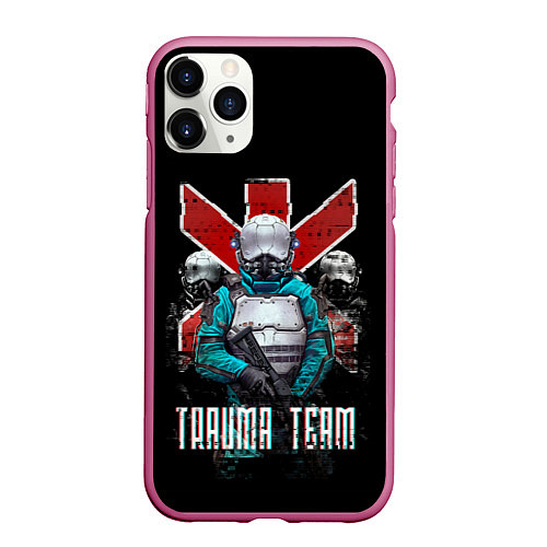 Чехол iPhone 11 Pro матовый CYBERPUNK TRAUMA TEAM / 3D-Малиновый – фото 1