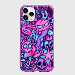 Чехол iPhone 11 Pro матовый Граффити монстры, цвет: 3D-фиолетовый