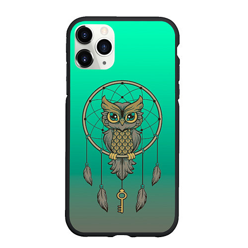 Чехол iPhone 11 Pro матовый Сова ловец снов / 3D-Черный – фото 1