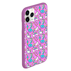 Чехол iPhone 11 Pro матовый Единороги и пончики, цвет: 3D-фиолетовый — фото 2