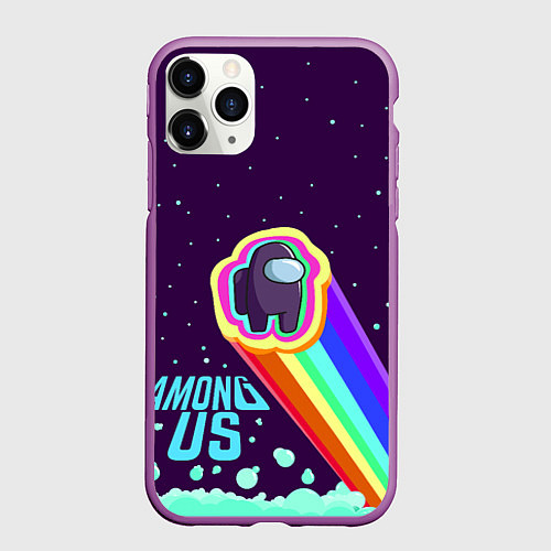 Чехол iPhone 11 Pro матовый AMONG US neon rainbow / 3D-Фиолетовый – фото 1