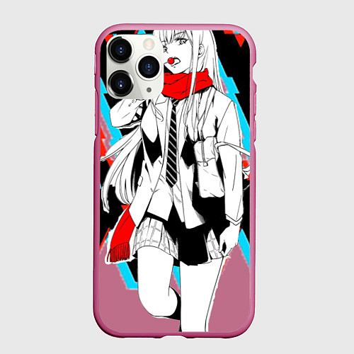 Чехол iPhone 11 Pro матовый Darling in the Franxx / 3D-Малиновый – фото 1