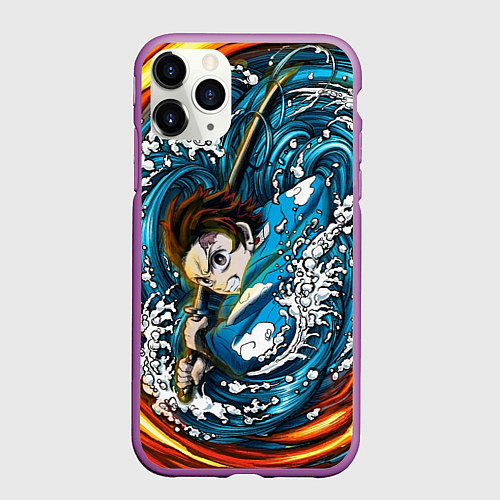 Чехол iPhone 11 Pro матовый Танджиро Камадо Клинок демонов / 3D-Фиолетовый – фото 1