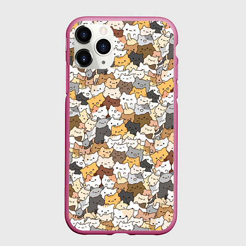 Чехол iPhone 11 Pro матовый Котики муркотики / 3D-Малиновый – фото 1