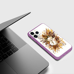 Чехол iPhone 11 Pro матовый Лисичка спит в листьях, цвет: 3D-фиолетовый — фото 2