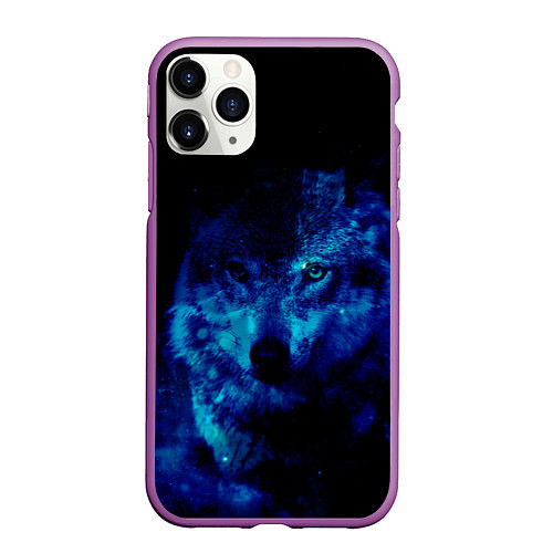 Чехол iPhone 11 Pro матовый Волк Вселенная / 3D-Фиолетовый – фото 1