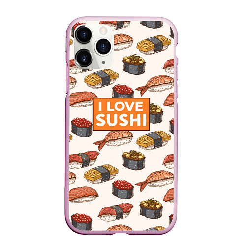 Чехол iPhone 11 Pro матовый I love sushi Я люблю суши / 3D-Розовый – фото 1