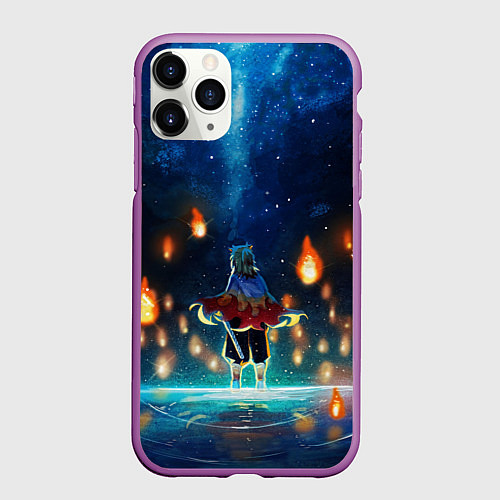 Чехол iPhone 11 Pro матовый Ренгоку Кёджуро Клинок демонов / 3D-Фиолетовый – фото 1