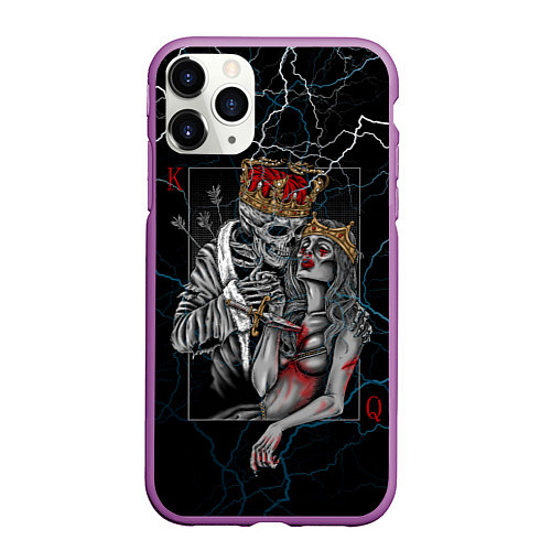 Чехол iPhone 11 Pro матовый The Skull King and Queen / 3D-Фиолетовый – фото 1