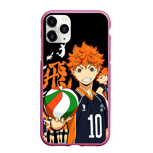 Чехол iPhone 11 Pro матовый ВОЛЕЙБОЛ!! HAIKYUU!! / 3D-Малиновый – фото 1