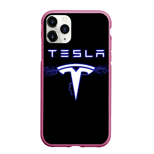 Чехол iPhone 11 Pro матовый TESLA / 3D-Малиновый – фото 1