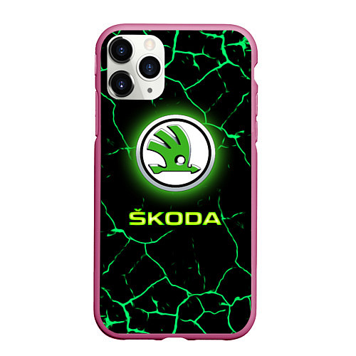 Чехол iPhone 11 Pro матовый SKODA / 3D-Малиновый – фото 1