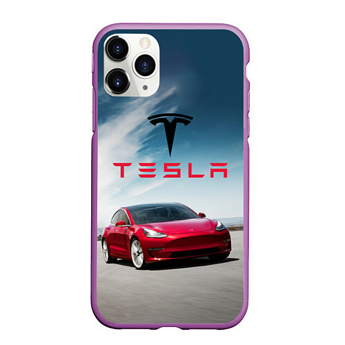 Чехол iPhone 11 Pro матовый Tesla Model 3 / 3D-Фиолетовый – фото 1