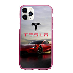 Чехол iPhone 11 Pro матовый Tesla Roadster, цвет: 3D-малиновый