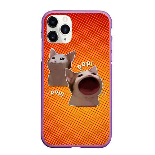 Чехол iPhone 11 Pro матовый Cat Pop Мем / 3D-Фиолетовый – фото 1