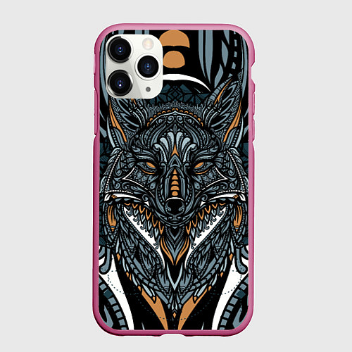 Чехол iPhone 11 Pro матовый Рисунок лиса / 3D-Малиновый – фото 1