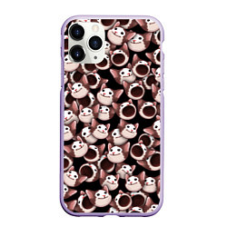 Чехол iPhone 11 Pro матовый Popping cats, цвет: 3D-светло-сиреневый