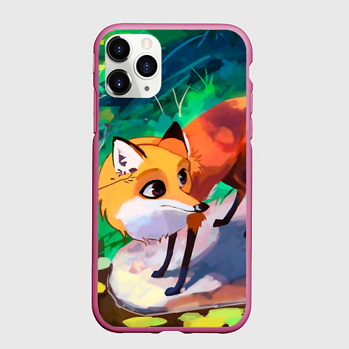 Чехол iPhone 11 Pro матовый Лисичка / 3D-Малиновый – фото 1