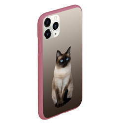 Чехол iPhone 11 Pro матовый Сиамский кот голубые глаза, цвет: 3D-малиновый — фото 2
