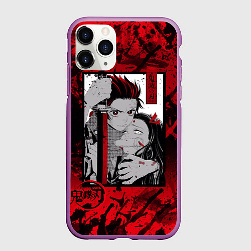 Чехол iPhone 11 Pro матовый Клинок рассекающий демонов / 3D-Фиолетовый – фото 1
