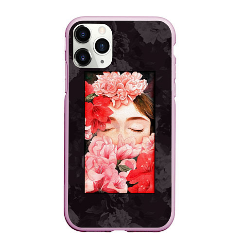 Чехол iPhone 11 Pro матовый Flowers girl / 3D-Розовый – фото 1