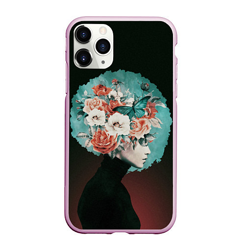 Чехол iPhone 11 Pro матовый Girl in flowers / 3D-Розовый – фото 1