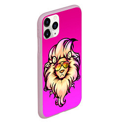 Чехол iPhone 11 Pro матовый Модный лев в очках, цвет: 3D-розовый — фото 2