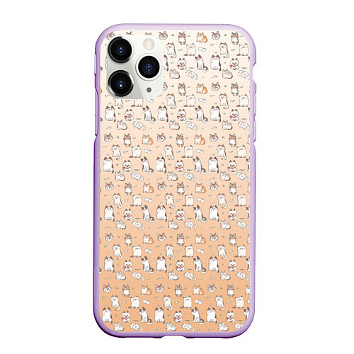 Чехол iPhone 11 Pro матовый Много котиков узор / 3D-Сиреневый – фото 1