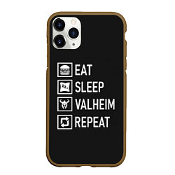 Чехол iPhone 11 Pro матовый EatSleepValheimRepeat, цвет: 3D-коричневый