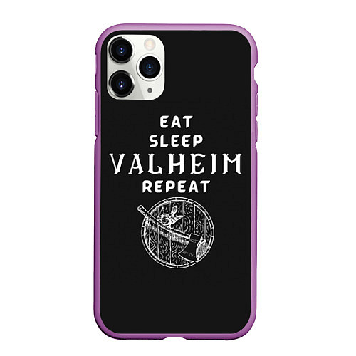 Чехол iPhone 11 Pro матовый Eat Sleep Valheim Repeat / 3D-Фиолетовый – фото 1