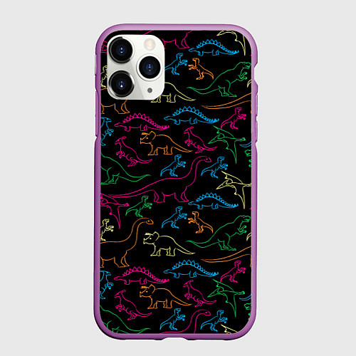 Чехол iPhone 11 Pro матовый Динозавры / 3D-Фиолетовый – фото 1