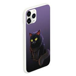 Чехол iPhone 11 Pro матовый Черный кот на фиолетовом, цвет: 3D-белый — фото 2