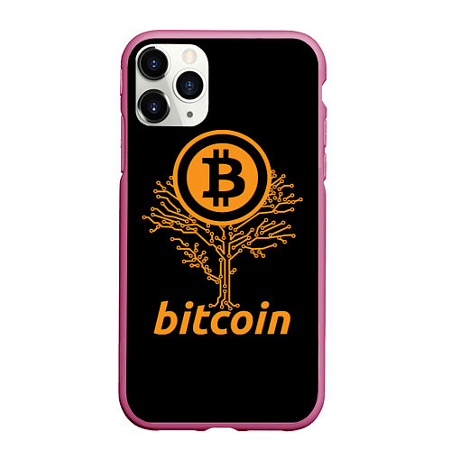 Чехол iPhone 11 Pro матовый БИТКОИН ДЕРЕВО BITCOIN TREE / 3D-Малиновый – фото 1