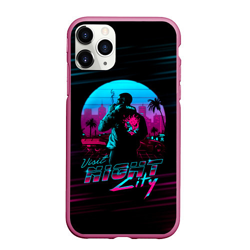 Чехол iPhone 11 Pro матовый Cyberpunk 2077 NIGHT CITY / 3D-Малиновый – фото 1