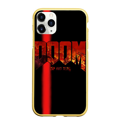 Чехол iPhone 11 Pro матовый Doom Rip and Tear / 3D-Желтый – фото 1