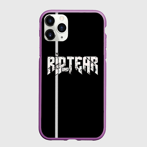 Чехол iPhone 11 Pro матовый Doom Rip and Tear / 3D-Фиолетовый – фото 1