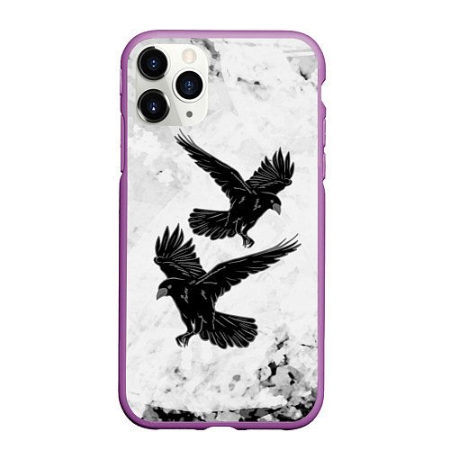 Чехол iPhone 11 Pro матовый Gothic crows / 3D-Фиолетовый – фото 1