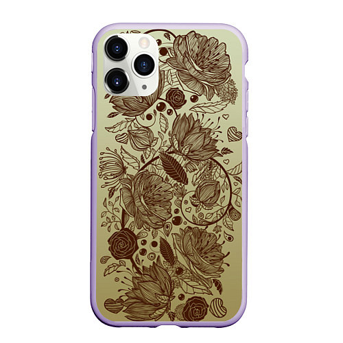 Чехол iPhone 11 Pro матовый Чехол дудлинг цветы / 3D-Светло-сиреневый – фото 1